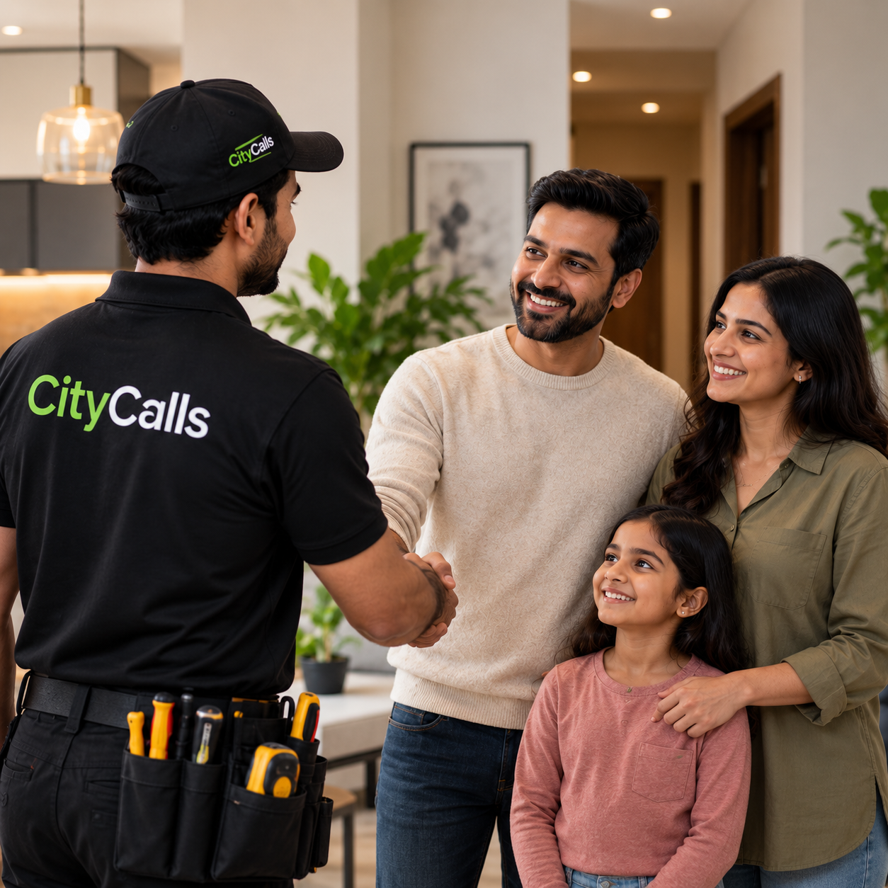 CityCalls Technician with Happy Family
